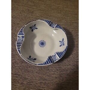 Vtg Royal Delft De Porceleyne Fles blue white ashtray floral decoration Dutch 5"